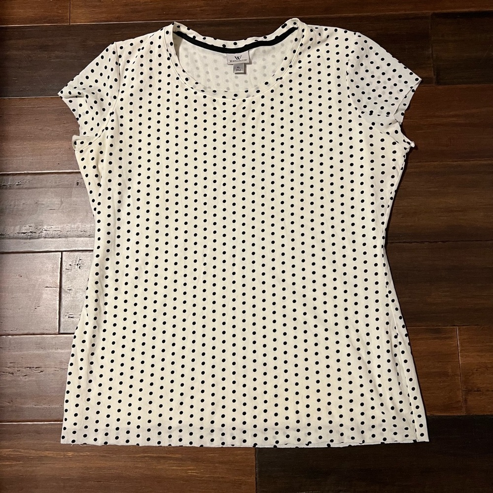 Worthington Polka Dot Double Layer Short Sleeve Blouse Size XL White Black